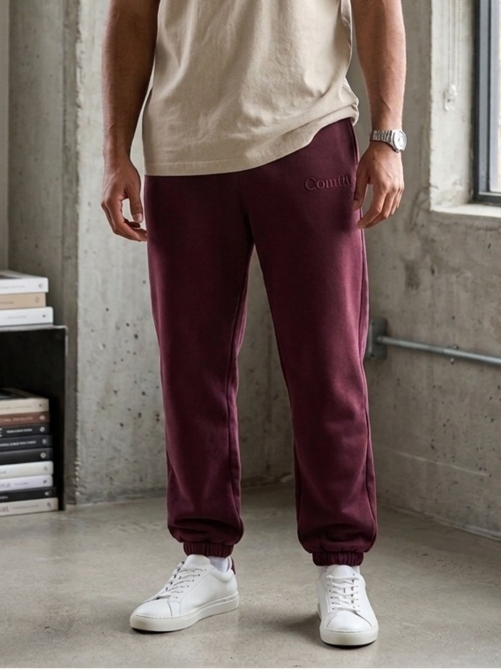 Comfrt Signature Sweatpants Maroon Burgundy Size M Joggers